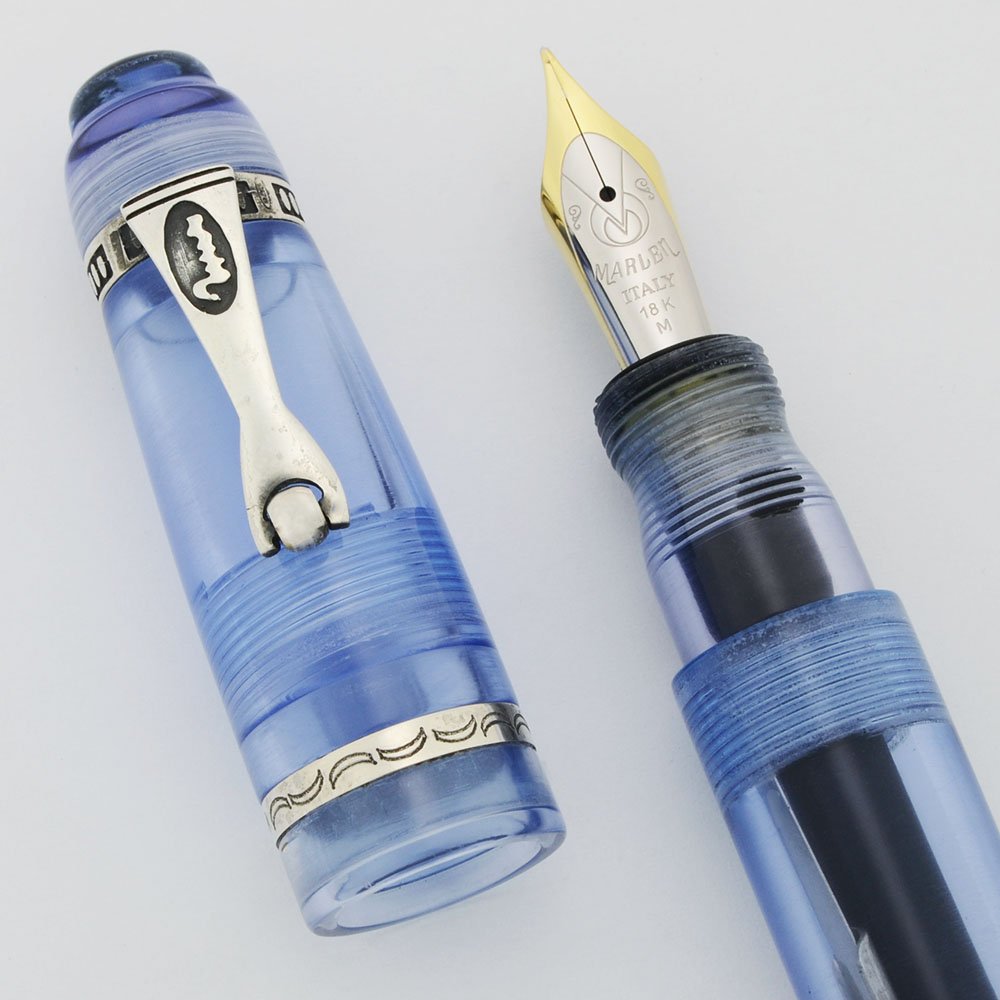 [ボックス付]Marlen Journal Water Green M/18K Marlen Journal Fountain Pen - Blue Button Filler Demonstrator